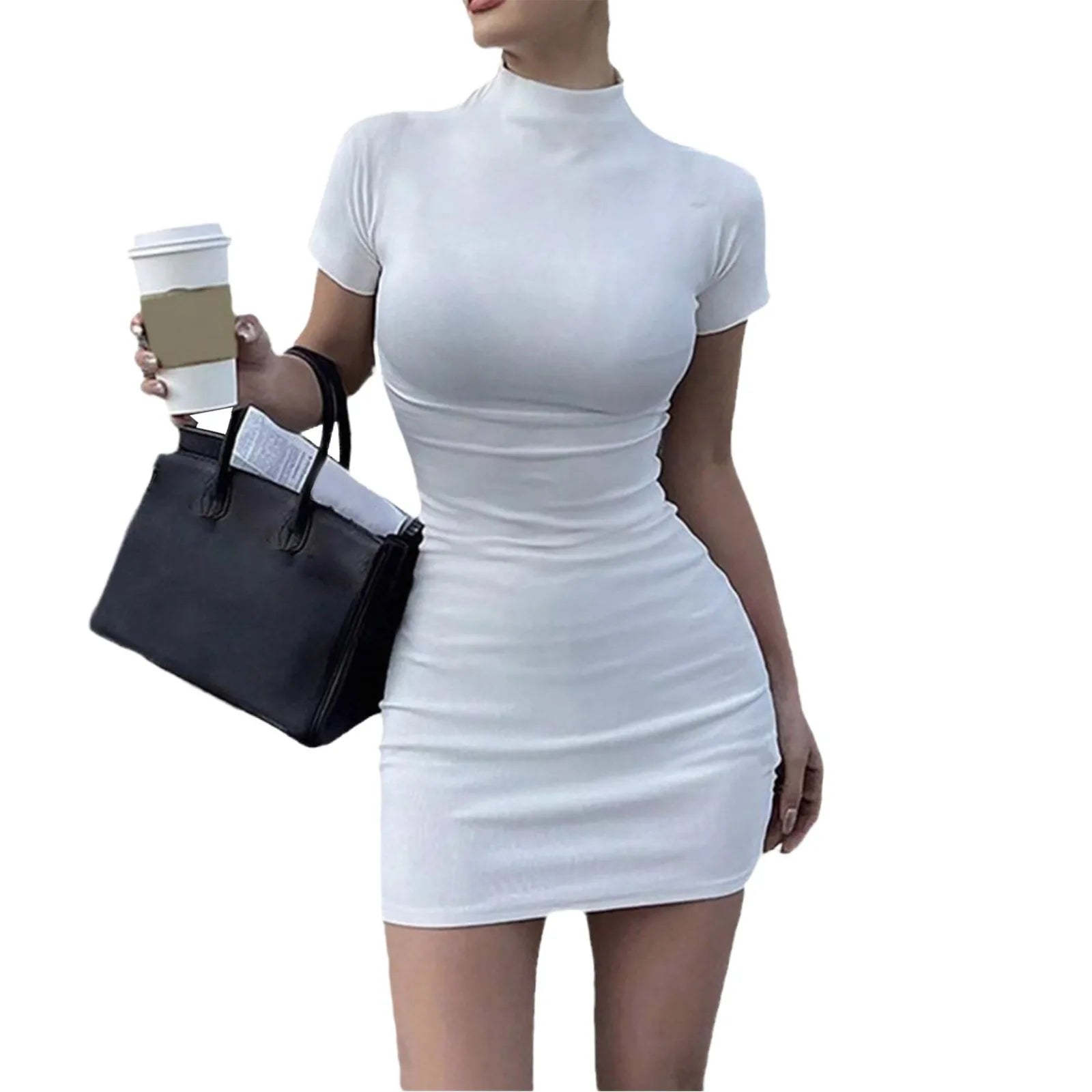 Elegant Tight Hip Wrap With Sleeves Spicy Body-con Slim Mini Dress