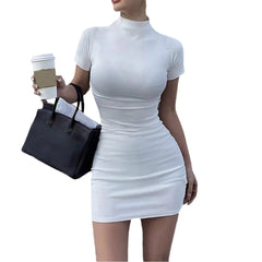 Elegant Tight Hip Wrap With Sleeves Spicy Body-con Slim Mini Dress
