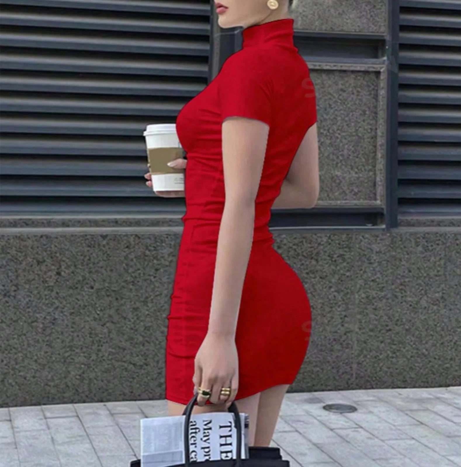 Elegant Tight Hip Wrap With Sleeves Spicy Body-con Slim Mini Dress