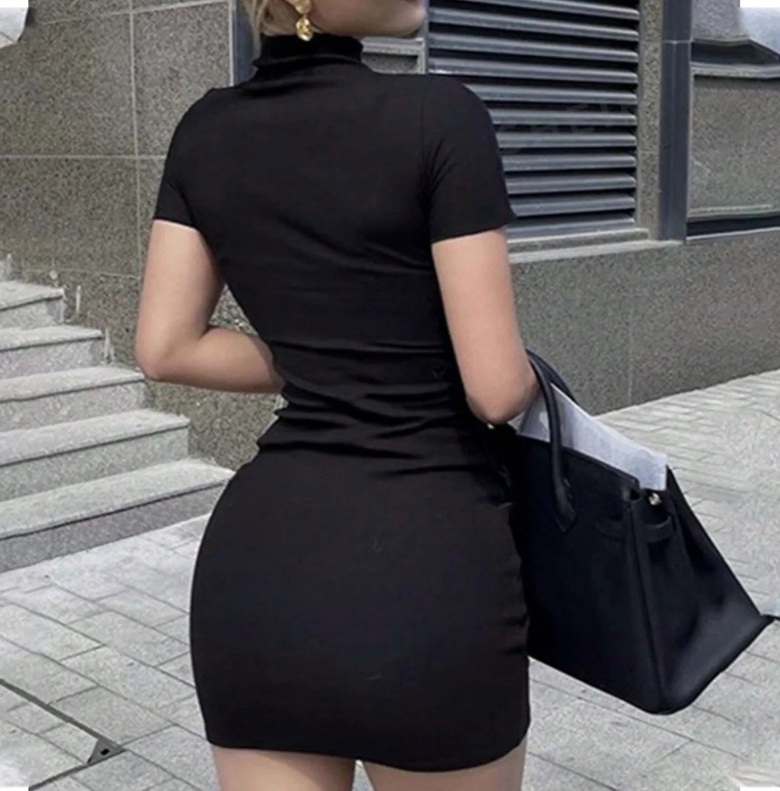 Elegant Tight Hip Wrap With Sleeves Spicy Body-con Slim Mini Dress