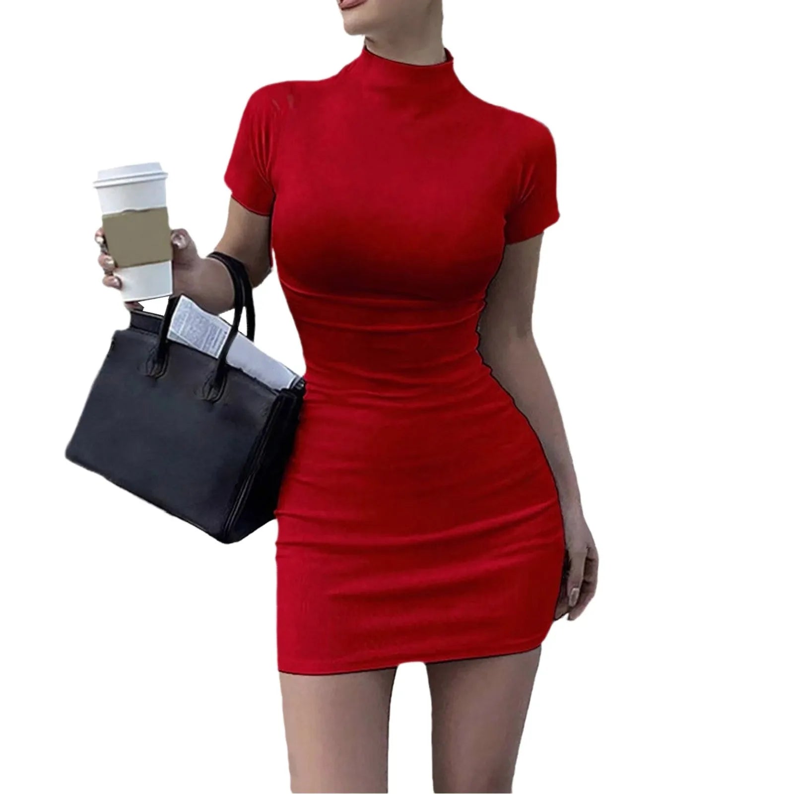 Elegant Tight Hip Wrap With Sleeves Spicy Body-con Slim Mini Dress