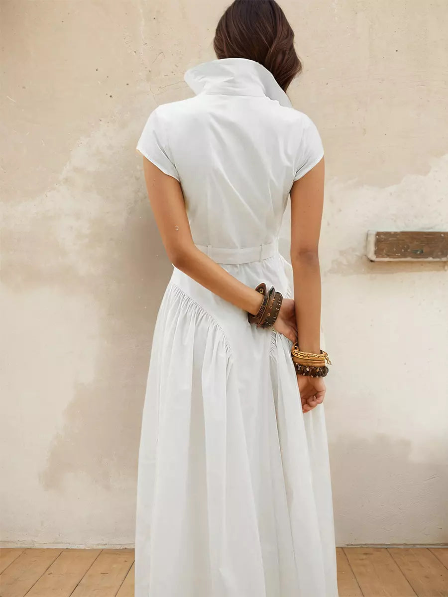 Elegant Turndown Collar Versatile Occasions Shirt Maxi Dress With Belted
