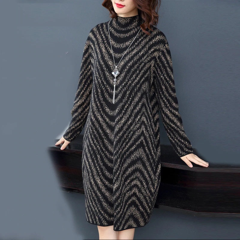 Elegant Turtleneck Knitting Party Dress