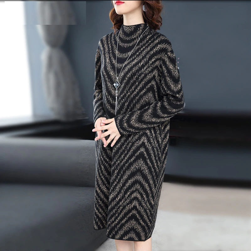 Elegant Turtleneck Knitting Party Dress