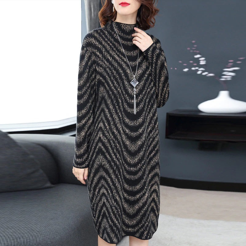 Elegant Turtleneck Knitting Party Dress