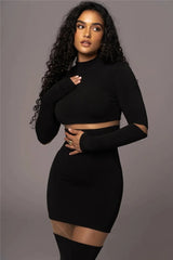 Elegant Turtleneck Long Sleeve Patchwork Club Party Bodycon Midi Dress