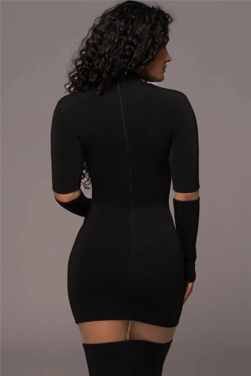 Elegant Turtleneck Long Sleeve Patchwork Club Party Bodycon Midi Dress