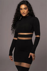 Elegant Turtleneck Long Sleeve Patchwork Club Party Bodycon Midi Dress
