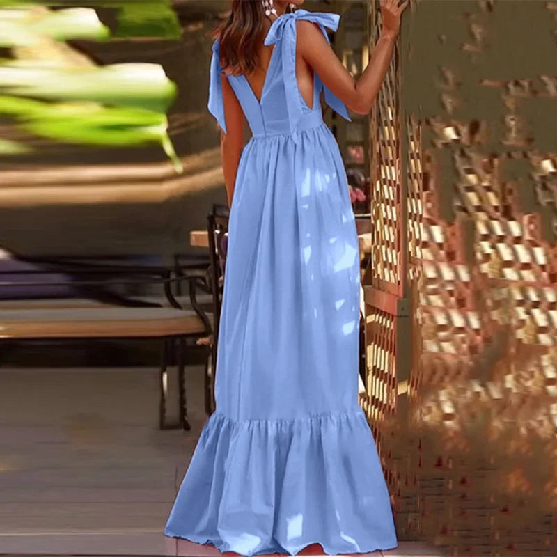 Elegant V-Neck Backless Hollow Out Long Party Maxi Dress