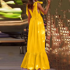 Elegant V-Neck Backless Hollow Out Long Party Maxi Dress