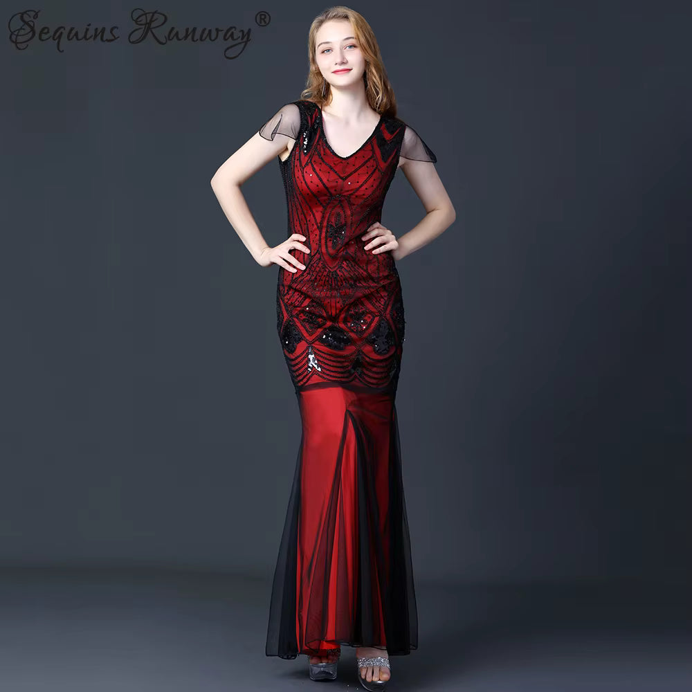 Elegant V-Neck Backless Natural Fiber sequin Long maxi Desses
