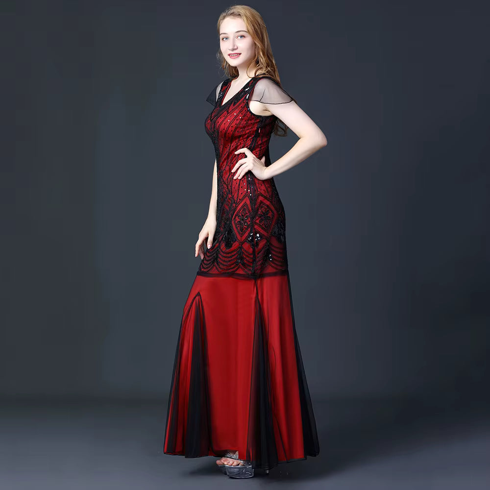 Elegant V-Neck Backless Natural Fiber sequin Long maxi Desses