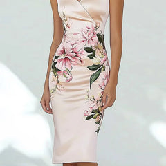 Elegant V Neck Floral Print Sleeveless Back Zippers Holiday Dress