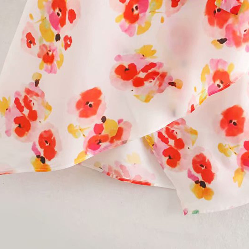 Elegant V Neck Long Sleeve Floral Print Midi Dress