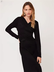 Elegant V-Neck Long Sleeve Twist High Waist Bodycon Maxi Dress