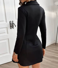 Elegant V Neck Long Sleeve Zipper Buttons A Line Mini Dress