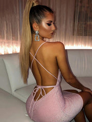 Elegant V-Neck Pleated Backless Semi Formal Bodycon Mini Dress