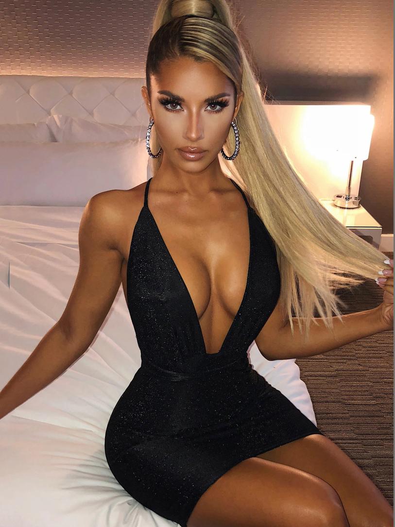 Elegant V-Neck Pleated Backless Semi Formal Bodycon Mini Dress