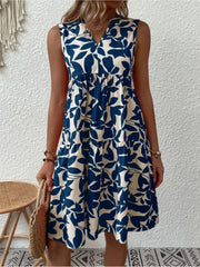 Elegant V Neck Ruffle A Line Tank Sleeveless Boho Print Min Dress