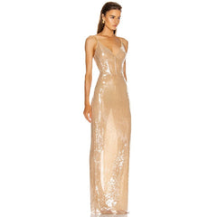 Elegant V-Neck Sequin Split Evening Party Dresses