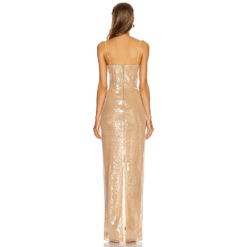 Elegant V-Neck Sequin Split Evening Party Dresses