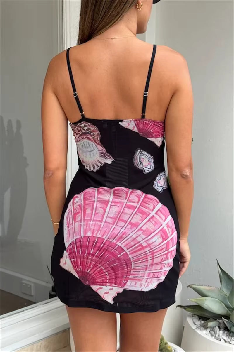 Elegant V Neck Sleeveless Backless Spaghetti Strap Floral Print Mini Dress