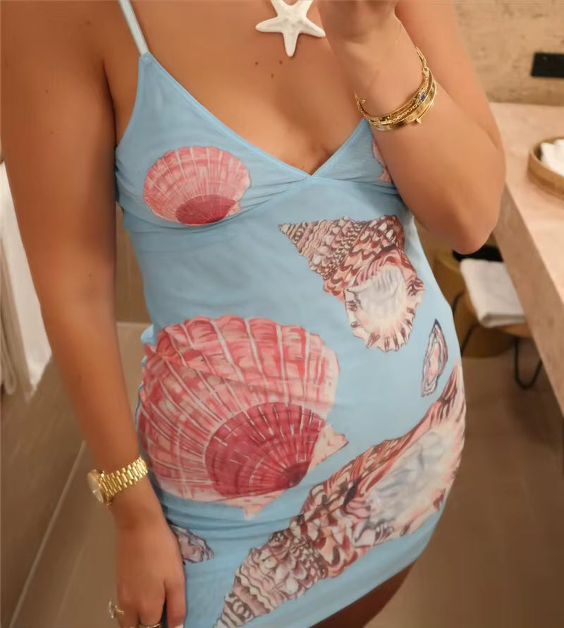 Elegant V Neck Sleeveless Backless Spaghetti Strap Floral Print Mini Dress