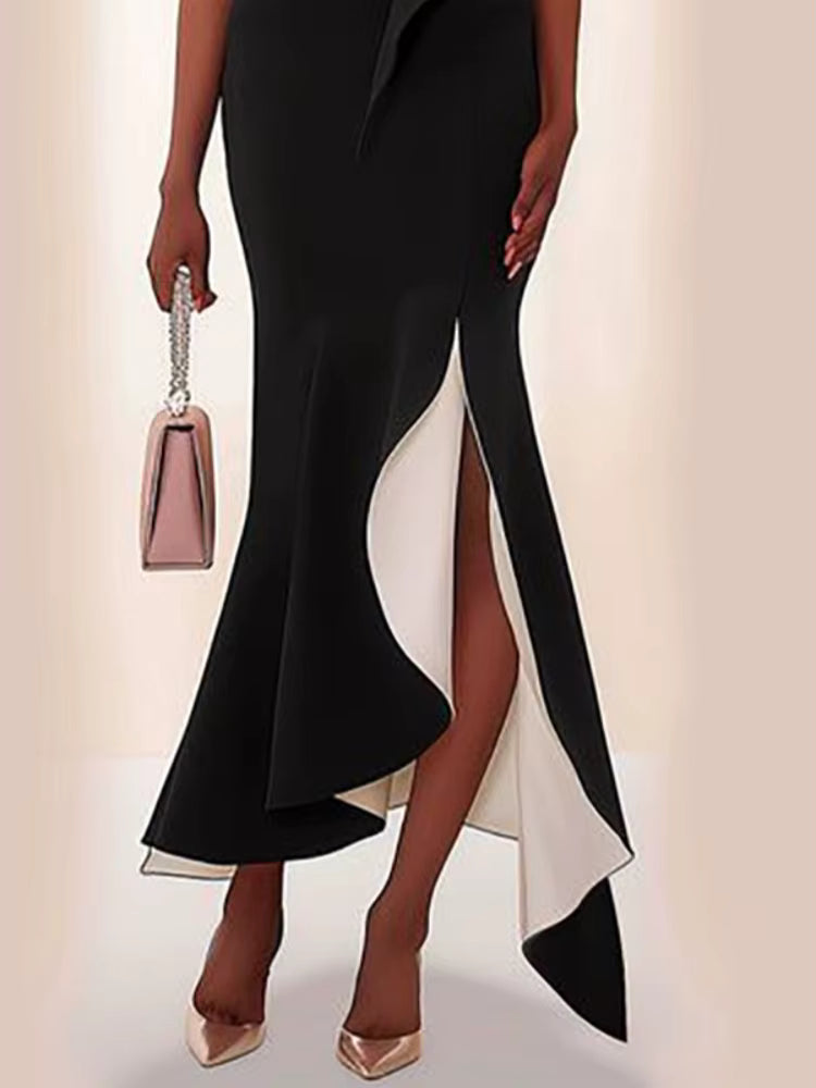 Elegant V-Neck Sleeveless Ruffle Split-Joint Birthday Maxi Dress