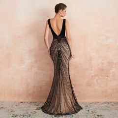 Elegant V Neck Velvet Mermaid Evening Night Prom Dress