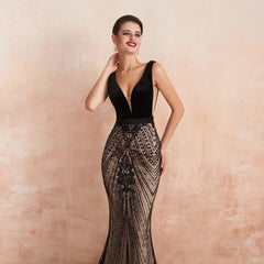 Elegant V Neck Velvet Mermaid Evening Night Prom Dress