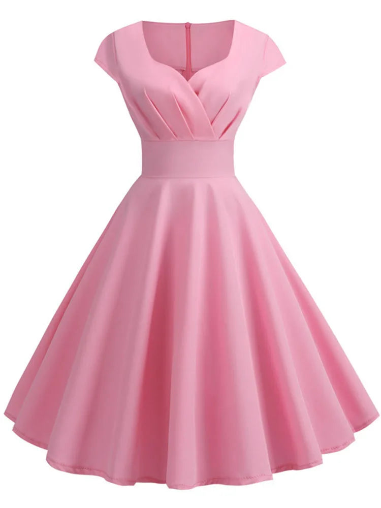 Elegant V Neck Vintage Robe Retro pin up Party Office Midi Dresses
