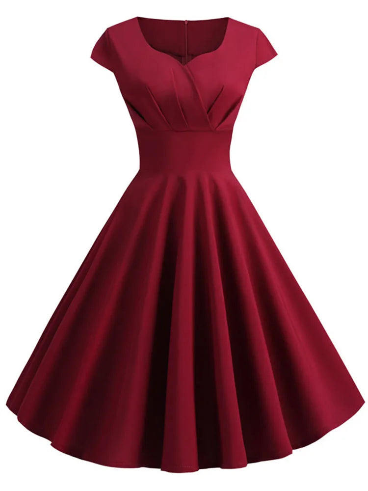 Elegant V Neck Vintage Robe Retro pin up Party Office Midi Dresses