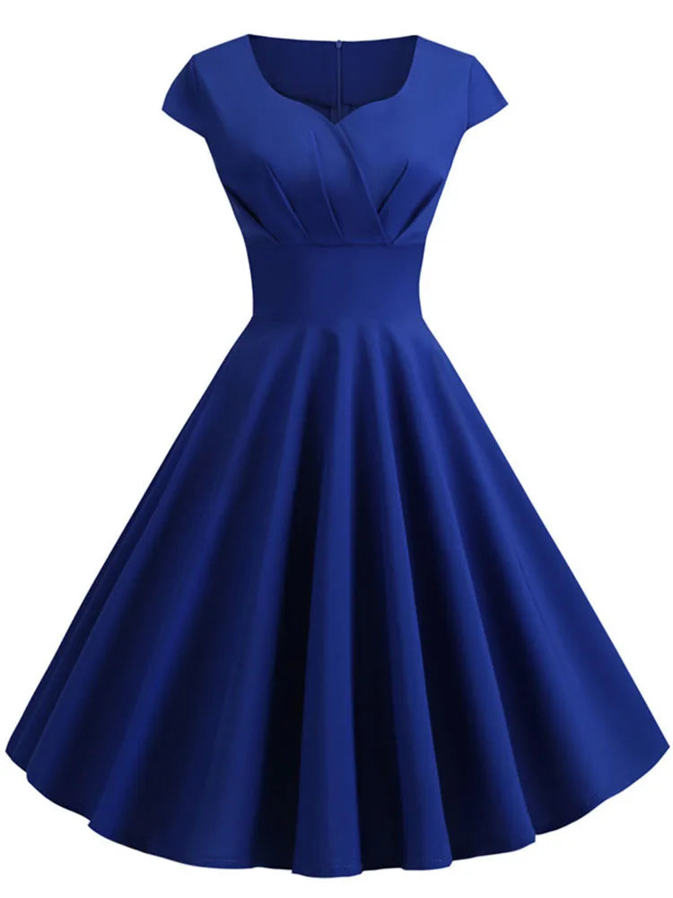 Elegant V Neck Vintage Robe Retro pin up Party Office Midi Dresses