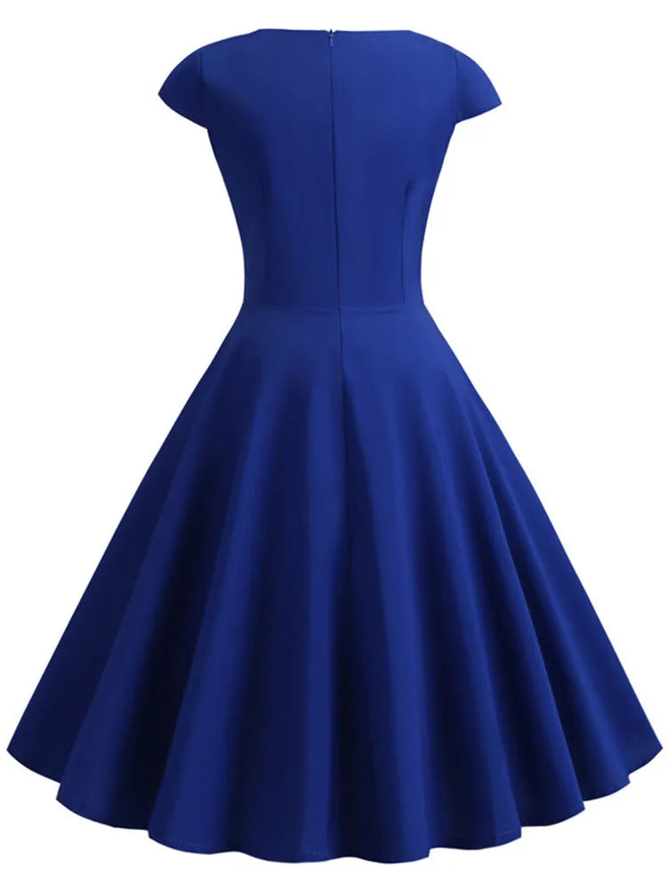 Elegant V Neck Vintage Robe Retro pin up Party Office Midi Dresses