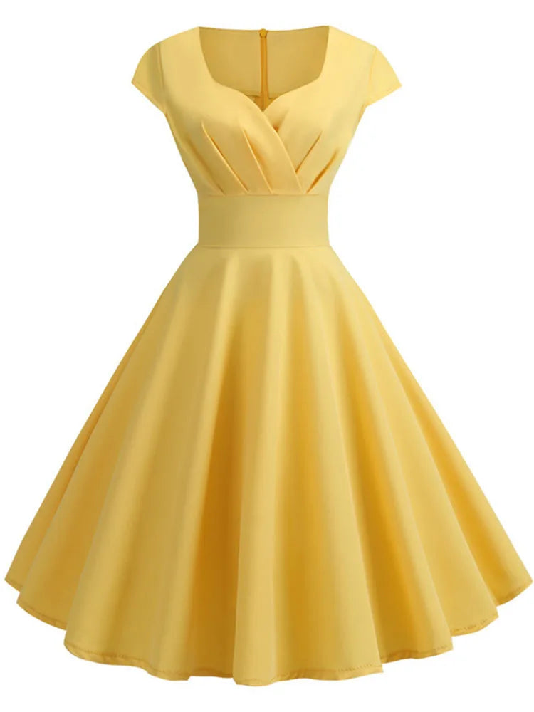 Elegant V Neck Vintage Robe Retro pin up Party Office Midi Dresses