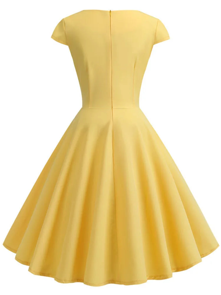 Elegant V Neck Vintage Robe Retro pin up Party Office Midi Dresses