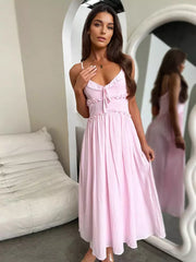 Elegant V-neck Backless Ruffled Sleeveless Strap Dress