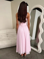 Elegant V-neck Backless Ruffled Sleeveless Strap Dress