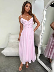 Elegant V-neck Backless Ruffled Sleeveless Strap Dress