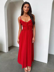 Elegant V-neck Backless Ruffled Sleeveless Strap Dress