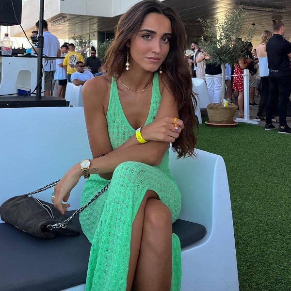 Elegant V-neck Backless Side-slit Knitted Sleeveless Dress