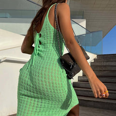 Elegant V-neck Backless Side-slit Knitted Sleeveless Dress