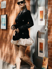 Elegant V-neck Chic Button Long Sleeve Pleated High Street Office Casual Mini Dresses