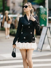 Elegant V-neck Chic Button Long Sleeve Pleated High Street Office Casual Mini Dresses