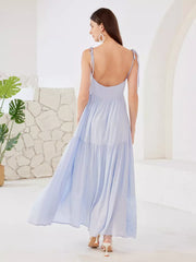 Elegant V-neck High Waist Open Shoulder Maxi Slip Dress
