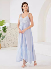 Elegant V-neck High Waist Open Shoulder Maxi Slip Dress