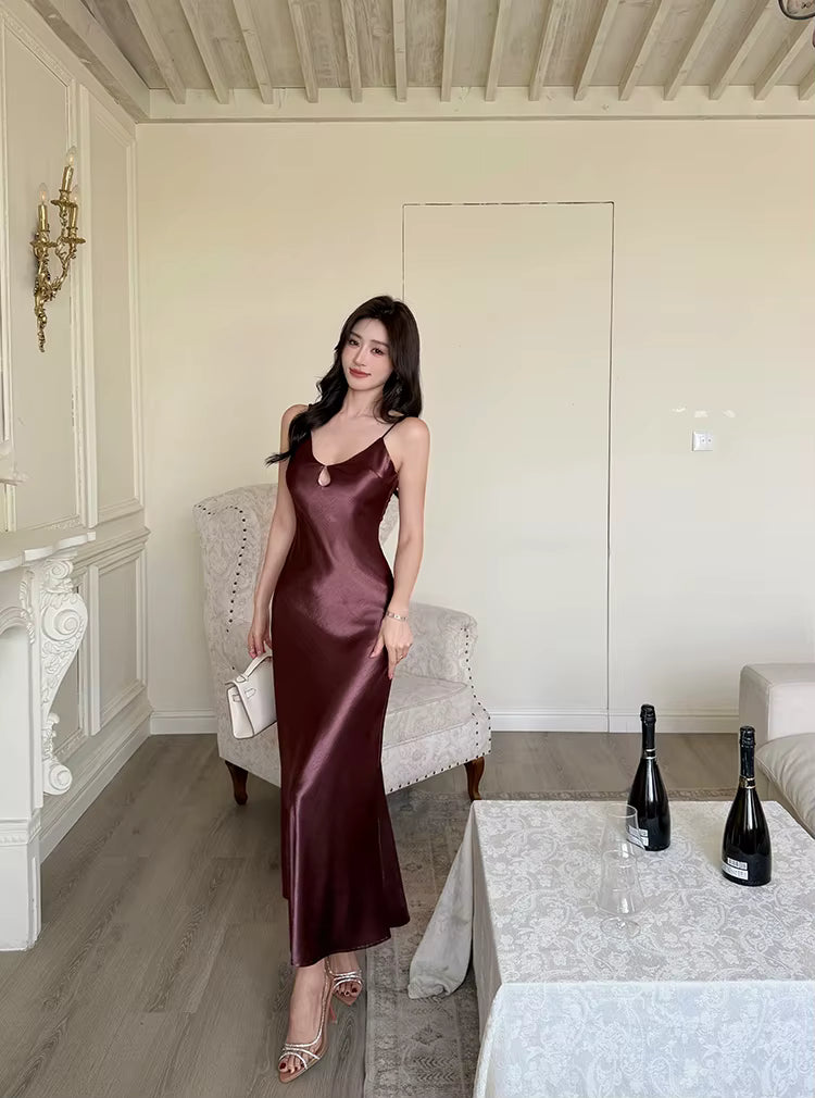 Elegant V-neck Hollow Out Spaghetti Strap A-line Chic Party Long Maxi Dresses