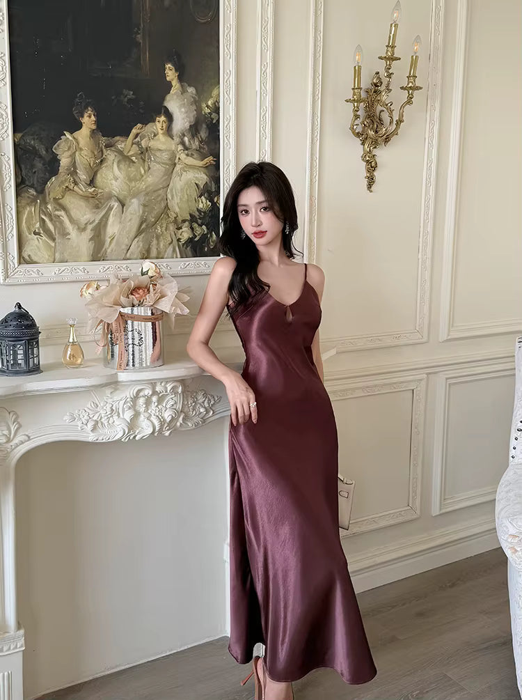 Elegant V-neck Hollow Out Spaghetti Strap A-line Chic Party Long Maxi Dresses