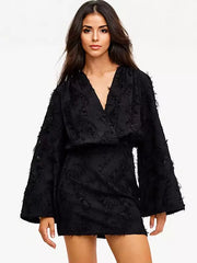 Elegant V-neck Long Sleeve Floral Mini Dress