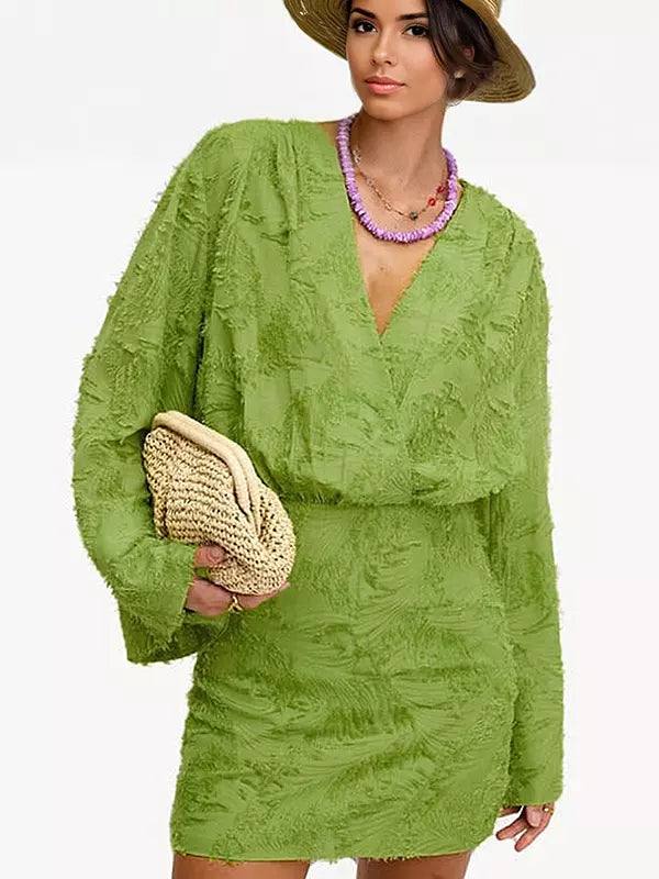 Elegant V-neck Long Sleeve Floral Mini Dress